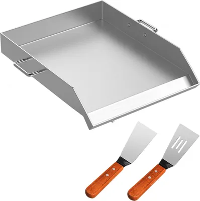 Produktbild von VEVOR Grillpfannen Edelstahl Grillplatte Plancha BBQ-Platte für Holzkohle und Gasgrill 46 x 40cm