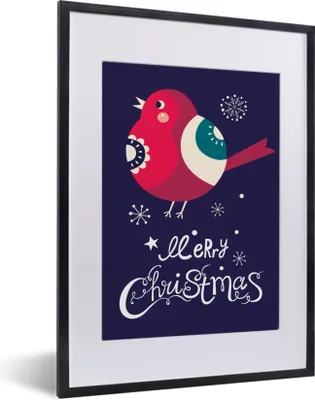 Produktbild von MuchoWow® MuchoWow® Gerahmtes Poster Vogel - Schnee - Weihnachten - Frohe Weihnachten 30x40 cm - Poster mit zchwarzem Bilderrahmen - Wandposter Schlafzimmer