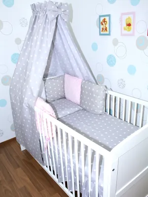 Produktbild von Baby Bettwäsche Bettset MINKY mit 6 x Kissen - 6 teilig -Nestchen Vollstoff Himmel 20 B.20