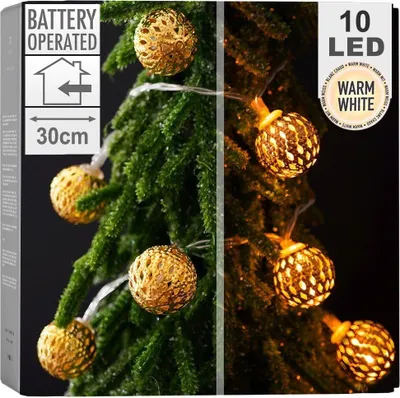 Produktbild von Goldene leuchtende Christbaumkugeln mit 10 LED-Lichtern