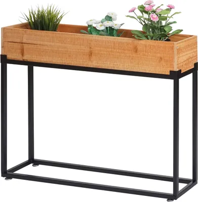 Produktbild von Hochbeet HWC-L32, Pflanzkasten Blumenkasten Gemüsebeet, Holz-Stahl 62x80x16cm  Gestell schwarz, naturfarben