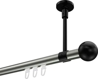 Produktbild von Interdeco Innenlaufstange / Gardinenstange mit Innenlauf Edelstahl-Optik / Schwarz, Typ Sonette Luino (Kugel) Deckenmontage, 20 mm Ø 1-läufig, 480 cm