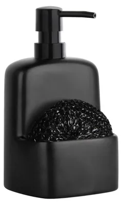Image de Distributeur de savon en céramique avec support pour éponge, 600 ml, finition mate, noir