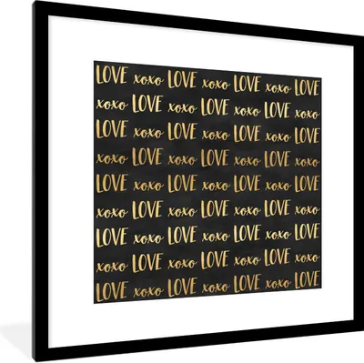 Produktbild von MuchoWow® Gerahmtes Poster Muster - Liebe - Gold - Schwarz 40x40 cm - Poster mit Schwarzem Bilderrahmen Wandposter Rahmen Foto Bilder - Poster - Plakat im Rahmen