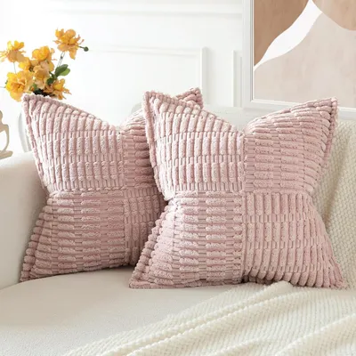 Produktbild von Set aus 2 weichen Kissenbezügen aus Cord, 40 x 40 cm, gestreifte, im Boho-Stil, dekorative Kissenbezüge, Wohnaccessoires
