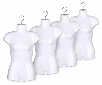 Produktbild von 4 Stück Damentorso Weiß 50 cm – Torso weiblich Teenager Kunststoff Oberkörper Halbplastik – Mädchentorso Halbschale Damenbody Schaufensterpuppe mit Haken Dekotorso