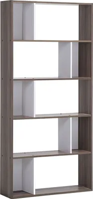 Produktbild von BELIANI Bücherregal Dunkler Holzfarbton Weiß MDF Platte Spanplatte 174 x 83 x 23 cm Skandinavisch Minimalistisch 5 Fächer Viel Stauraum Wohnzimmer