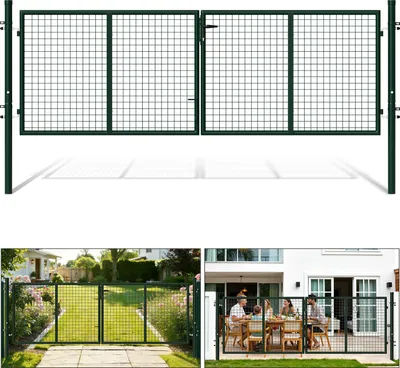Produktbild von Ikodm Doppelflügeltor Einfahrtstor Gartentor Tore Hoftor verzinkt 300cm x 100cm Grün Doppelflügel - inkl. Schloss, Schlüsseln Gartenpforte Zauntor