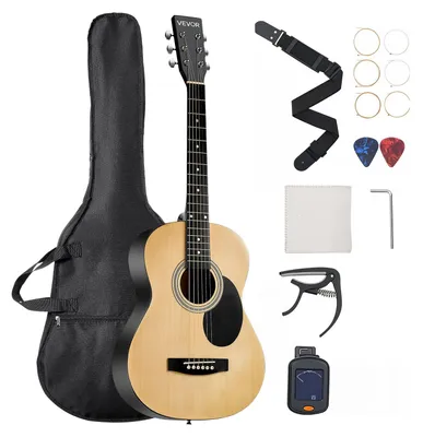 Obrázok produktu pre VEVOR Dreadnought akustická gitara, 39 palcov, 6-strunová gitara z masívneho smrekového dreva, prenosný balík s gig bagom, ladičkou, popruhom, oceľovými strunami, trsátkami, kapodastrom, palisandrovým hmatníkom, pre dospelých začiatočníkov