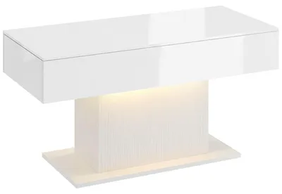 Produktbild von LED Couchtisch mit Stauraum, Hochglanz, Modern, 2 Schubladen & Fernbedienung, Weiß
