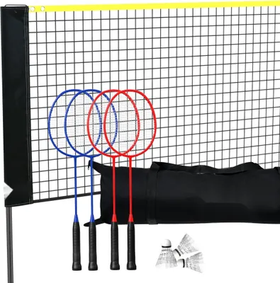 Obrázek produktu pro Badmintonová síť a výškově nastavitelná volejbalová síť - 606 x 155 x 103 cm Skládací síť na pickleball - Sada tenisové sítě s tyčemi, raketami, taškou a nylonovými raketami - Ideální pro rekreační sporty