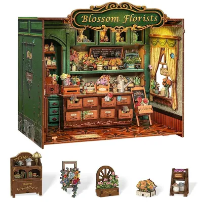 Obrázok produktu pre Sada na stavbu miniatúrneho domu "Blossom Florists" – 3D puzzle pre dospelých, drevená stavebnica