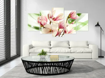 Produktbild von Akustikbild Blumen Magnolien 200x100 cm Bilder Akustikschaum Hochleistungsschallabsorber Schallschutz Leinwand 5 tlg Wandbild Raumakustik Schalldämmung b-A-0248-b-o