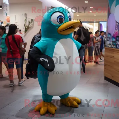 Produktbild von Blaugrünes REDBROKOLY Pinguin-Maskottchenkostüm mit Bluse und Rucksack