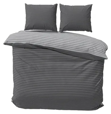 Produktbild von Bettwäsche 240x220 cm Baumwolle Anthrazit Grau gestreift Stripe Damast Bettbezug PolyBaumwolle Wendebettwäsche 3 tlg
