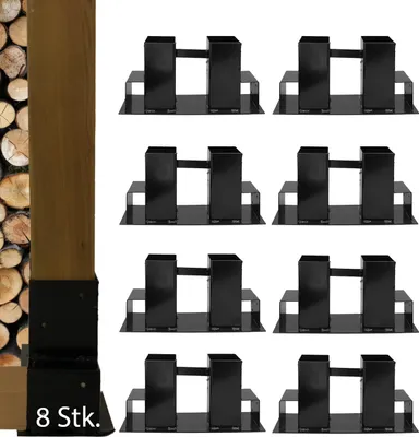 Produktbild von Holzstapelhilfe 8 Stk. Halterung 34 x 10 cm lackierter Stahl schwarz Holzstapelhalter