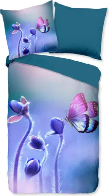 Produktbild von Duvet cover Pure 135x200 + 1* 80x80 cm - flowers and a butterfly
