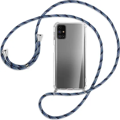 Produktbild von Handykette Backcover-Schutzhülle mit Band (Metall silberfarben) für Samsung Galaxy M31s - Blautöne