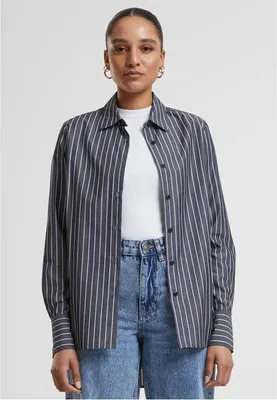 Image de Urban Classics - Chemisier rayé pour dames noir/blanc - S