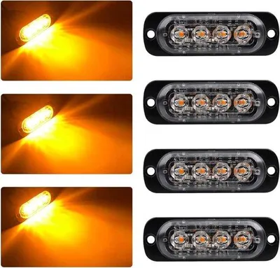 Image de Kit de feux de secours à 4 LED avec stroboscope orange - pour véhicules 12-24 volts, camions, remorques et caravanes.