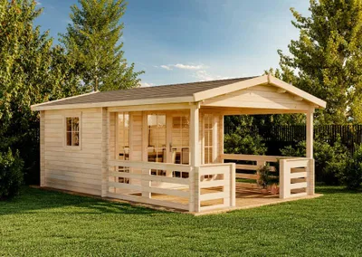 Produktbild von Alpholz Gartenhaus Lappland-40 B Gartenhaus aus Holz in Naturbelassen, Holzhaus mit 40 mm Wandstärke inklusive Terrasse, Blockbohlenhaus mit Montagematerial