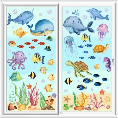 Productafbeelding van Zelfklevende raamstickers, zeedieren, 9 vellen, onderwaterwereld, zomerdecoratie, 30x20 cm