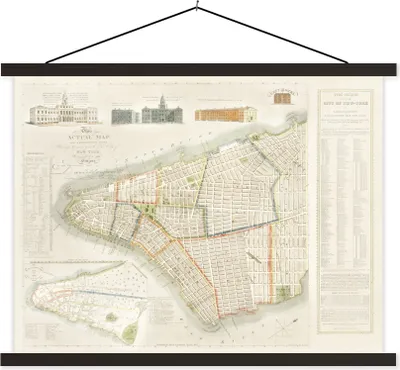 Produktbild von MuchoWow® Textilposter Karte - New York - Jahrgang 40x30 cm mit schwarzem Rahmen - Dekorationen