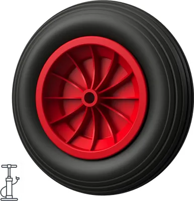 Image de 1 x Roue à air Ø 370 mm 3.50-8 palier lisse roue de brouette pneus, noir/rouge