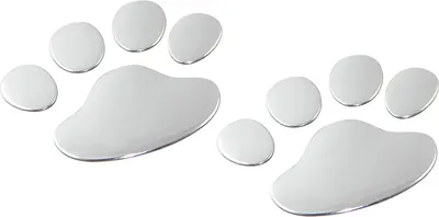 Produktbild von CARSLY 2 x Autoaufkleber und Motorradaufkleber - Sticker, Aufkleber in edlem 3D Chrom-Design, als Tatzen, Pfoten, Klauen wie Hund, Katze, Bär in Silber. Emblem als Autosticker und Motorradsticker