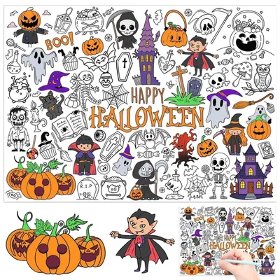 Immagine prodotto di Tovaglia di carta per bambini a tema Halloween, 118 x 85 cm, ideale per feste e decorazioni, da colorare