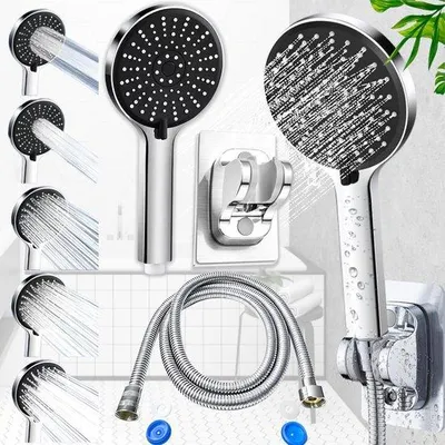 Immagine prodotto di Soffione doccia ad alta pressione con 5 modalità di getto, a risparmio idrico, tubo flessibile da 1,5 m