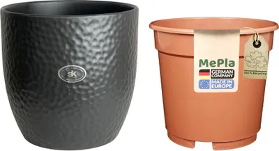 Produktbild von MePla - Set - Übertopf Boston ø16 - Anthrazit-matt + Kulturtopf ø15