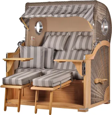 Produktbild von Strandkorb - bene living - Königssee Teak Bullauge - PE grau - Modell 537 - inkl. Liftersystem