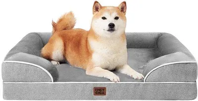 Image de Lit orthopédique pour grands chiens, 91 x 68 x 15 cm, lit pour chiens de taille moyenne en tissu moelleux, canapé pour chien lavable, imperméable, antidérapant, canapé pour chien à bords surélevés, gris
