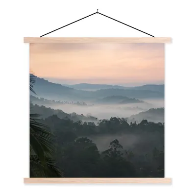 Produktbild von MuchoWow® Textilposter Wald - Sonne - Nebel 40x40 cm mit holzfarbenen Rahmen - Posterleiste
