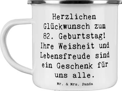 Produktbild von Mr. & Mrs. Panda Teetasse Spruch 82. Geburtstag - Weiß - Geschenk, Geburtstagsfeier, handgefertigt, Dankbarkeit, Happy Birthday, Pott, Teebecher, Weisheit, Outdoor Tasse
