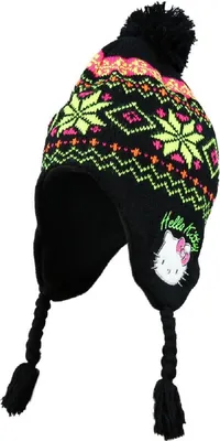 Produktbild von Hello Kitty Mütze Wintermütze mit Retro Muster und Quaste Schwarz 54