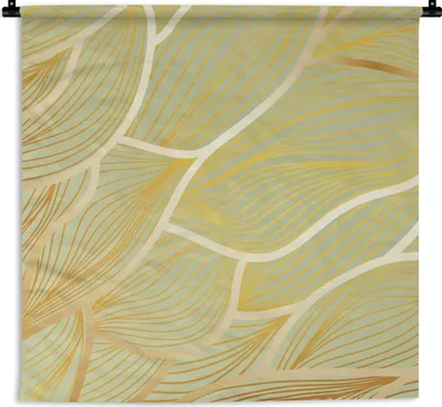 Produktbild von MuchoWow® Wandteppich Wandbehang Goldene Wellen auf grünem Hintergrund 60x60 cm Tapisserie Dekoration Wandtuch - Dekorationen - Wand Decke