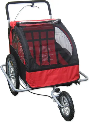 Produktbild von Bc-elec - 5664-0001A 2 IN 1 KINDERFAHRRADANHÄNGER ANHÄNGER FAHRRAD BUGGY FÜR 2 KINDER FAHRRADANHÄNGER Rot und Schwarz