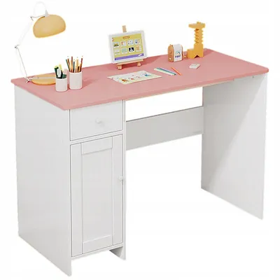 Produktbild von Weisses Schreibtisch Mit Schublade Und Schrank Für Mädchen Mit Rosa Platte Loft 110 Cm