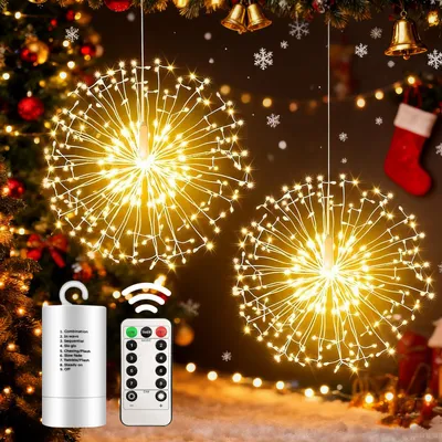 Produktbild von 198 LED Feuerwerk Lichterkette mit Fernbedienung 2 Stück 8 Modi Hängende Gartenlichter Wetterfest Weihnachtsbeleuchtung LED Lichterkette