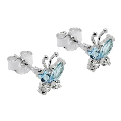 Produktbild von Ohrstecker Ohrring 7x6mm Schmetterling Zirkonia weiß und synthetischer Aquamarin Silber 925 silber 7x6mm