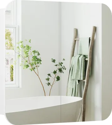 Produktbild von Badezimmerschrank mit Spiegel - Spiegelschrank - 2 Türen, Verstellbare Einlegeböden, Abgerundete Kanten, 68x13x66 cm, Ohne Beleuchtung - Weiß