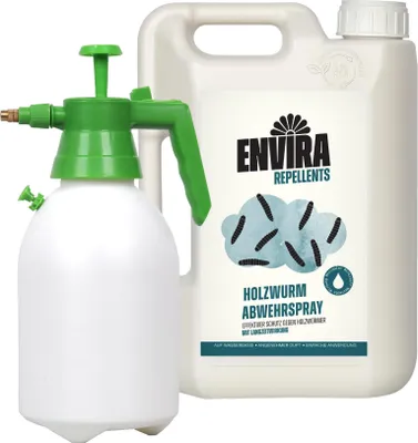 Produktbild von Envira Holzwurm Abwehrspray 2L + 2L Drucksprüher - Spray mit Langzeitwirkung gegen Holzbock & Holzwurm