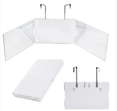 Produktbild von AIORBER Klappspiegel, mit verstellbarem Haken, 360 Grad Kosmetikspiegel, faltbarer Schminkspiegel, Drei Seitenspiegel,für Rasur und Make-up, Weiß