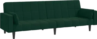 Produktbild von vidaXL Schlafsofa 2-Sitzer mit 2 Kissen Dunkelgrün Samt