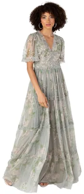 Produktbild von Anaya with Love Damen Maxikleid, Damenkleid mit V-Ausschnitt, kurze Ärmel, Tiermotiv