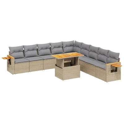 Produktbild von 11-tlg. Garten-Sofagarnitur mit Kissen Beige Poly Rattan