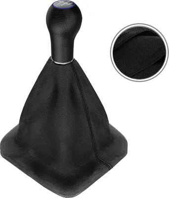 Produktbild von Schaltsack Schaltknauf Echtleder Naht schwarz für VW Golf 2 3 4 Cabrio Polo 6n Passat 35i 12mm 5 Gang Kappe mit blauen Ring