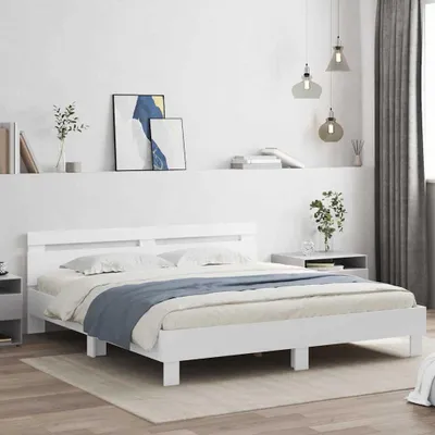 Immagine prodotto di Maison Exclusive - Struttura letto con listelli illuminati a LED, colore bianco, dimensioni 193 x 203 cm, realizzata in materiale composito di legno